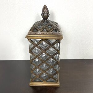 Vtg Caged Brass Bubble Glass Apothecary Jar & Lid